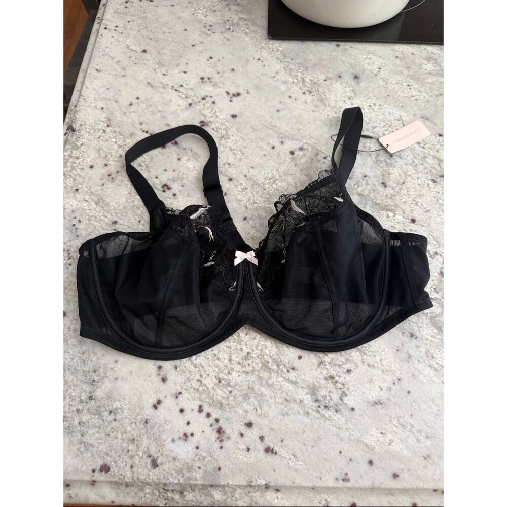 Understance Black Underwire Sheer Lace Full Coverage Bra sz 42DD NWT